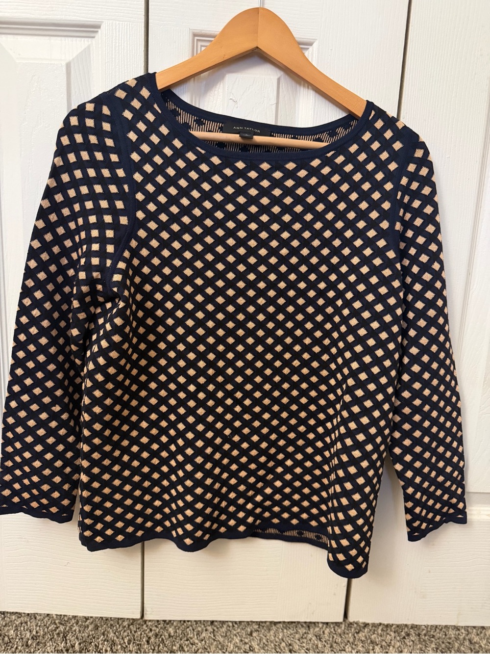 Ann Taylor Navy and Cream Lattice Knit Sweatshirt